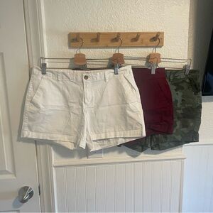 Old Navy everyday Shorts bundle- White, Burgundy, Camouflage